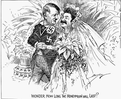 Karikatur: Hitler und Stalin als Brautpaar