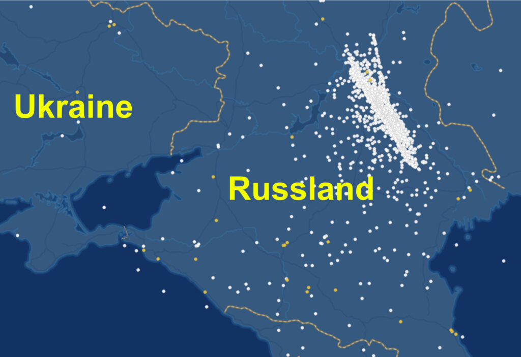 Verteilung der ADS-B Empfänger im Süden Russlands. <a href="https://www.flightaware.com/adsb/coverage/">Screenshot Quelle</a>